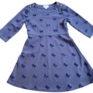 Crown & Ivy Navy Kids Dress with Velvet Bow Accents And Button Shoulders, Size S